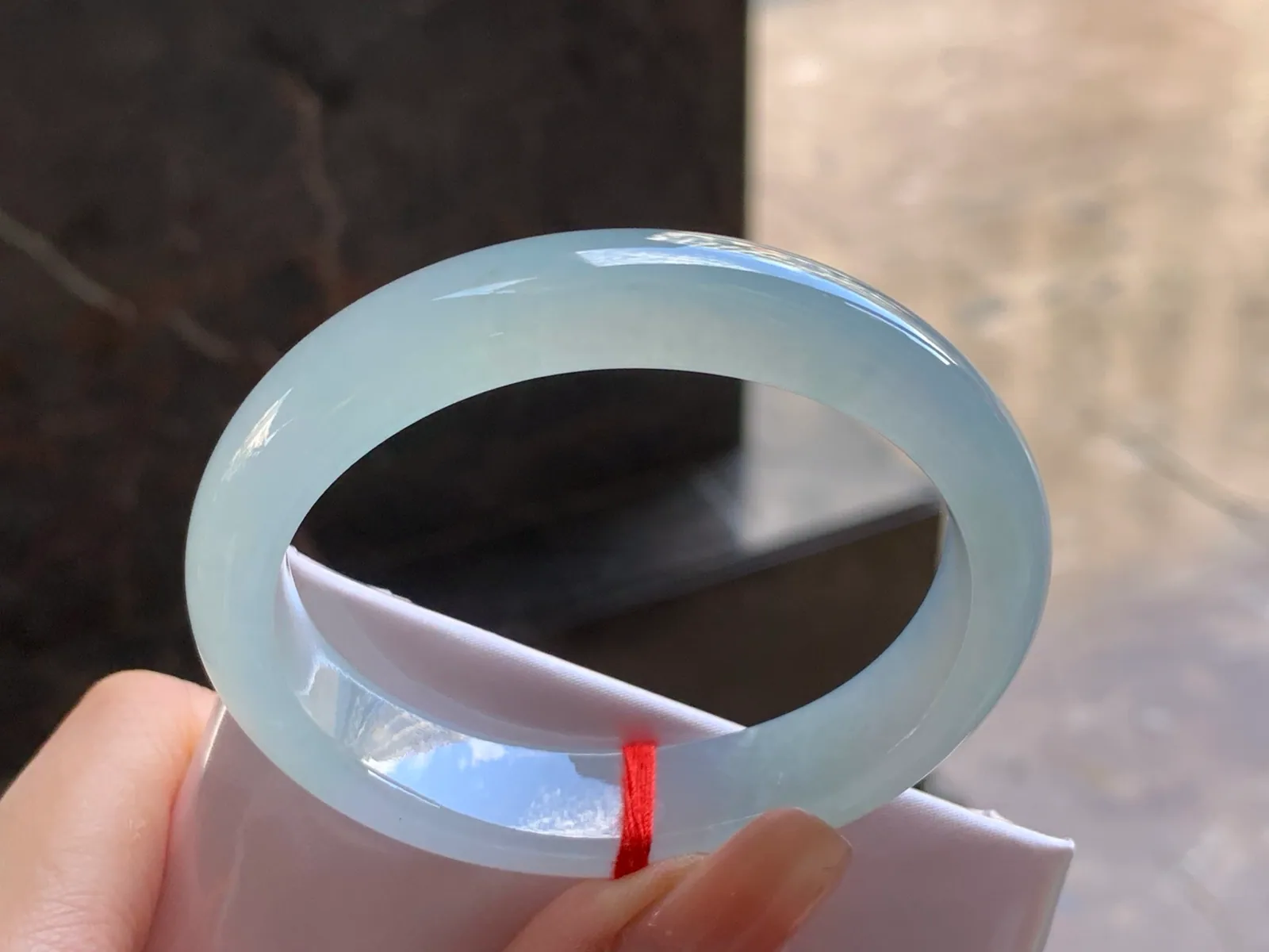 Natural Type A Jadeite Oval Bangle, Icy, Pale Blue, 53.2mm (5)