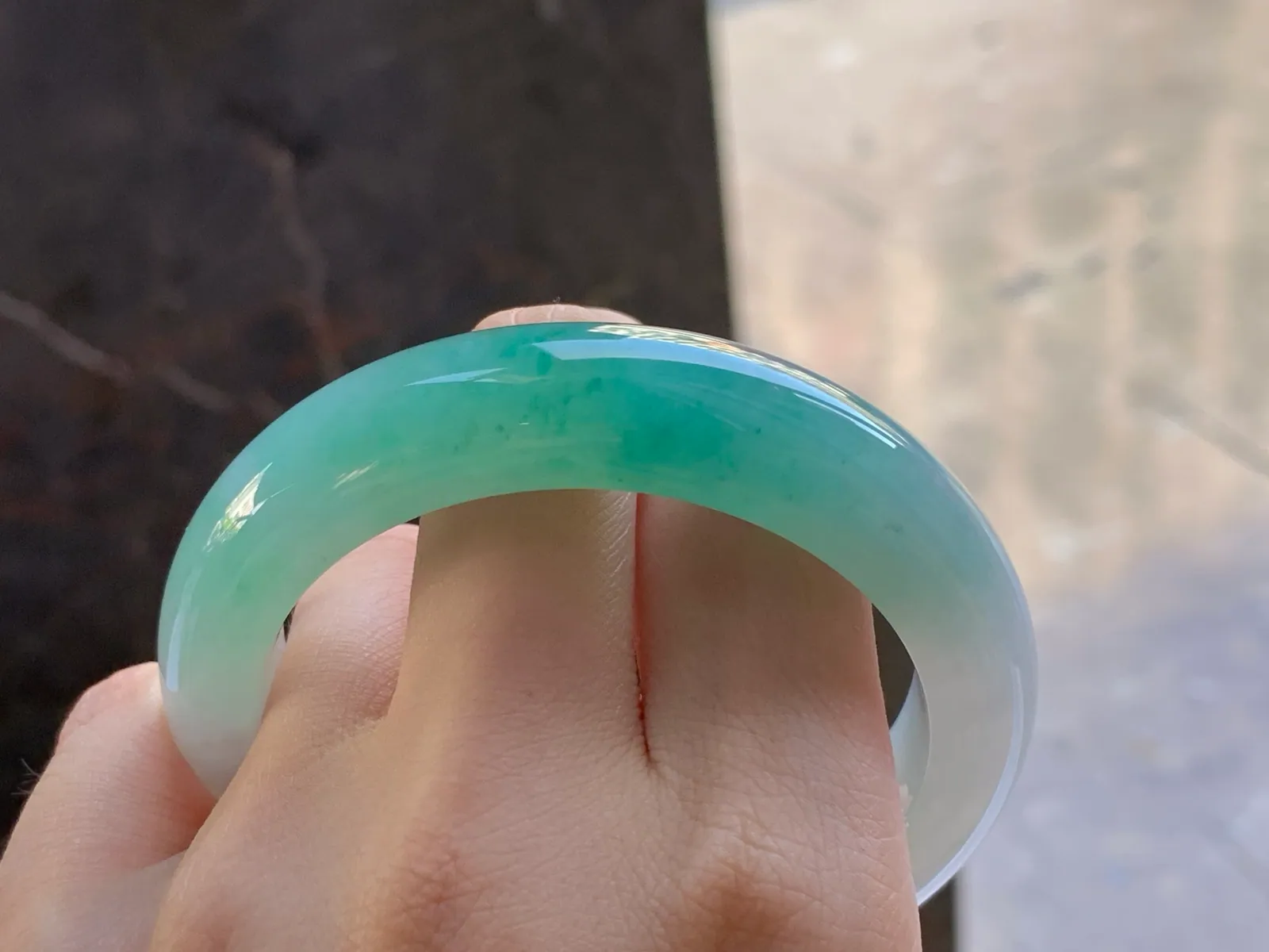Type A Jadeite Flat Bangle, Blue-Green Band, 55.6mm (8)