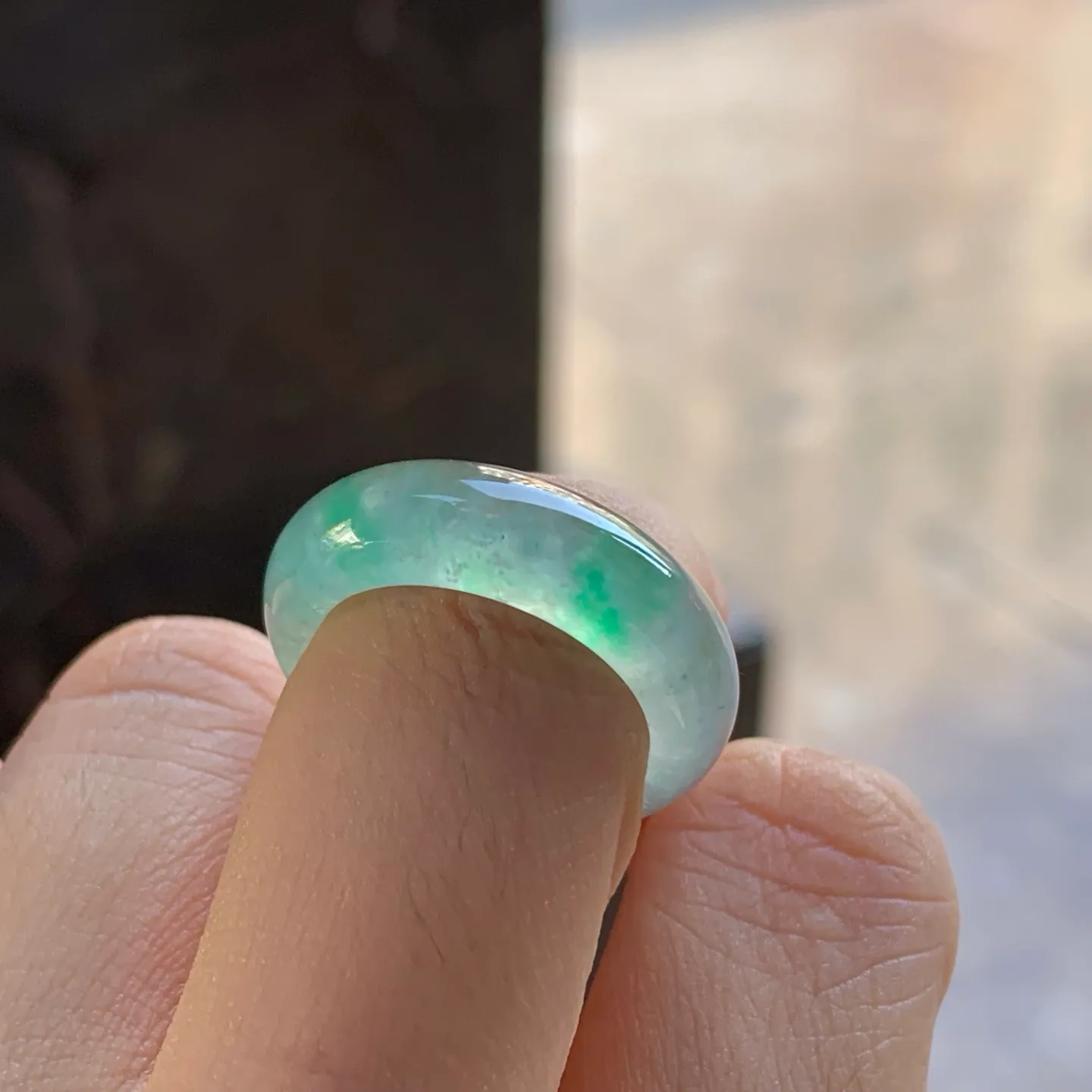 Type A Jadeite Band Ring, Icy Green Flower, 17.7mm (5)