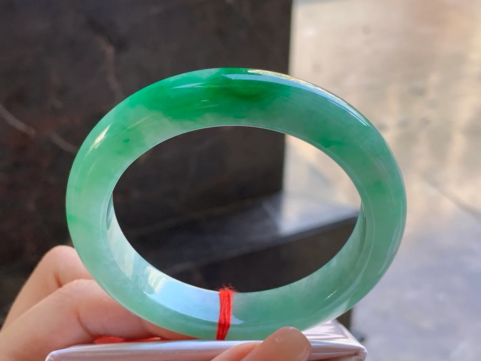 Type A Jadeite Flat Bangle, Green Patches, 57.6mm (4)
