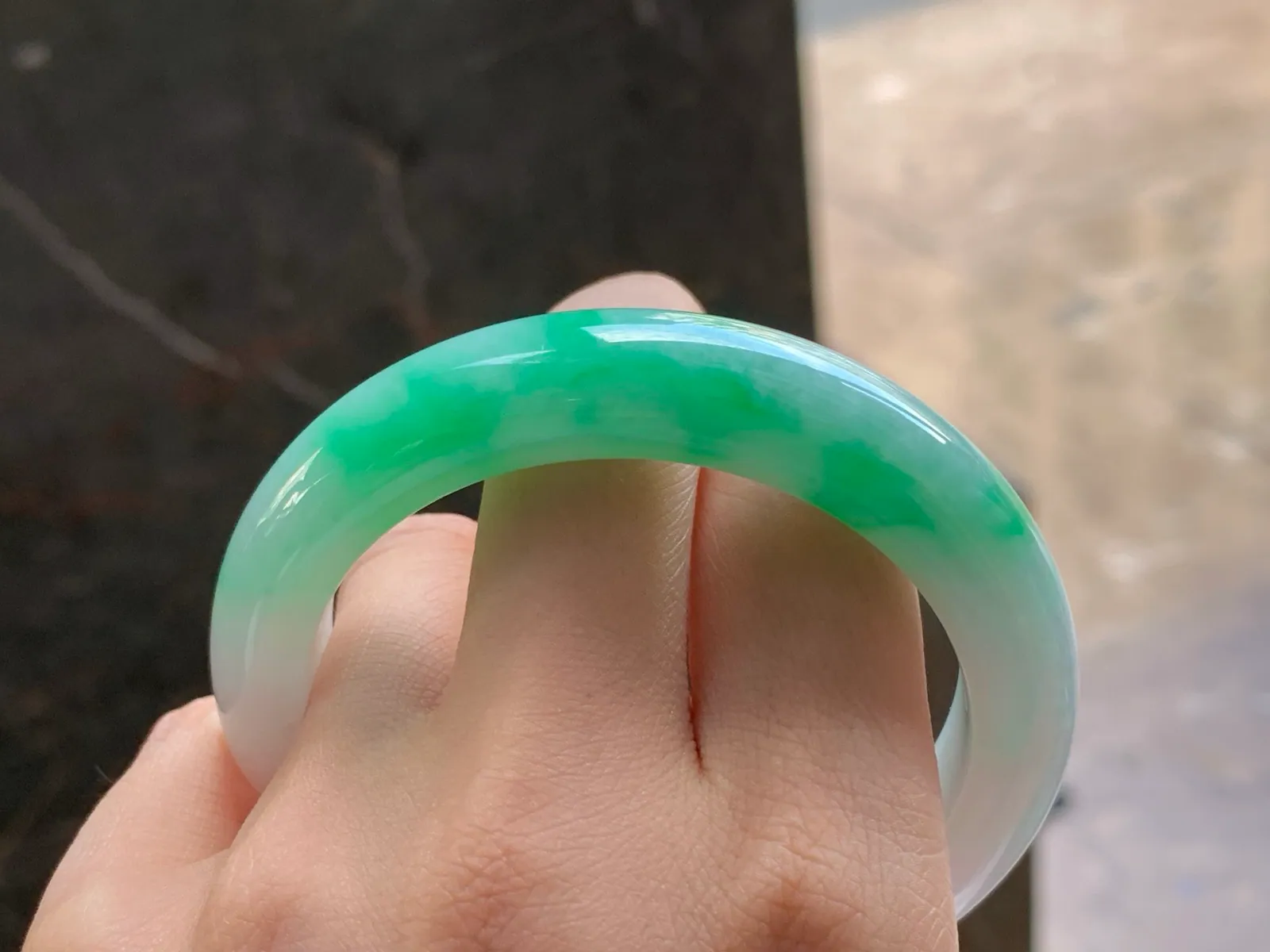 Natural Type A Jadeite Bangle, Bright Green on White, 55.2mm (7)