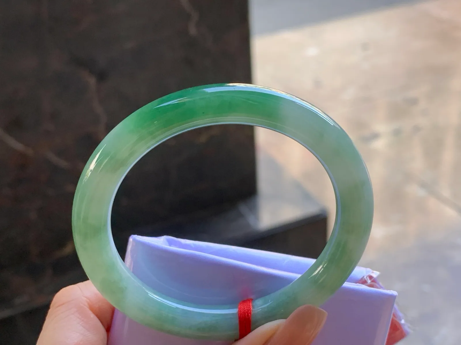 Type A Jadeite Round Bangle, Glutinous Green Flower, 55.5mm (5)