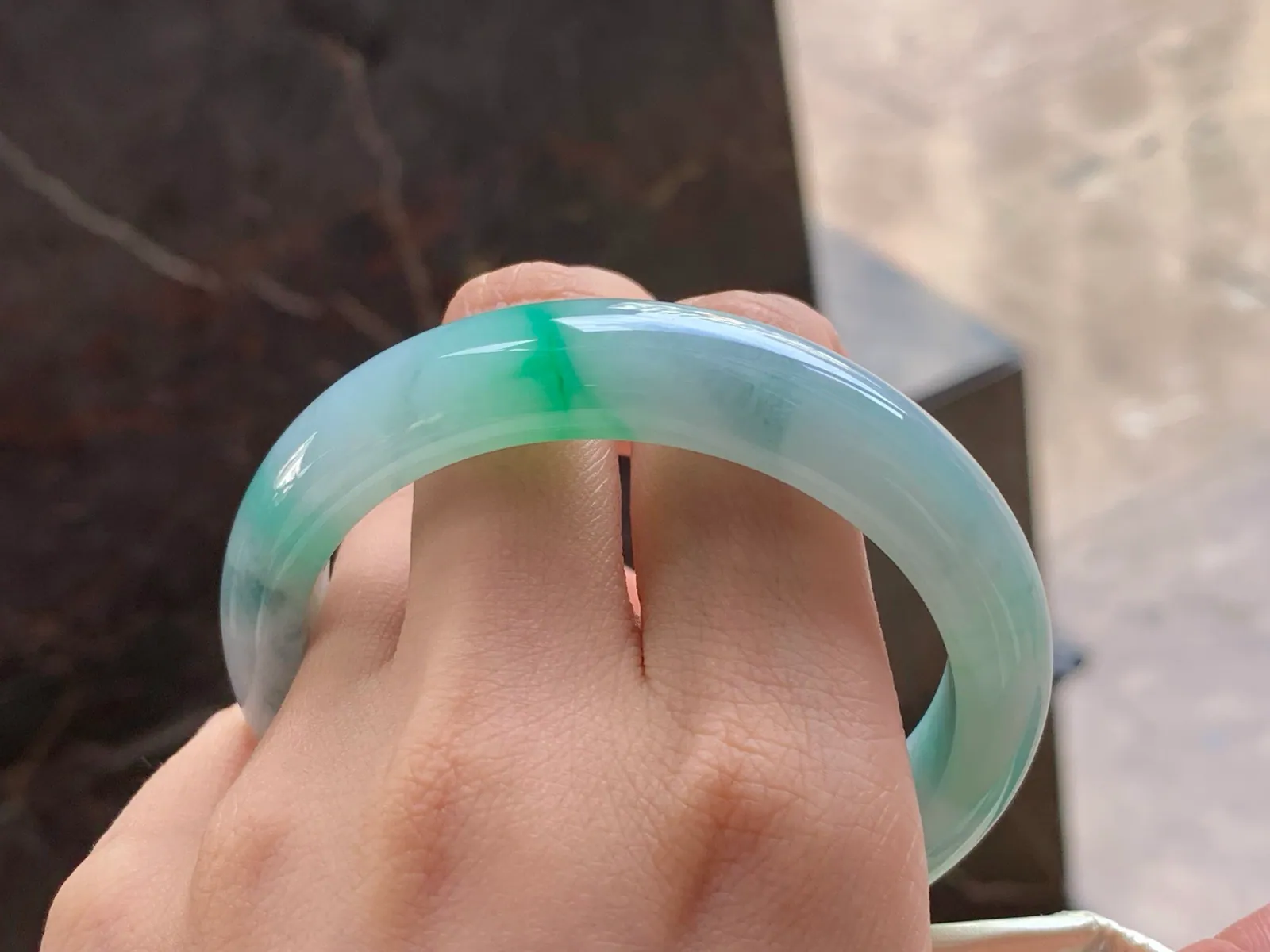 Type A Jadeite Bangle, Bright Green Flowers, 57mm (10)