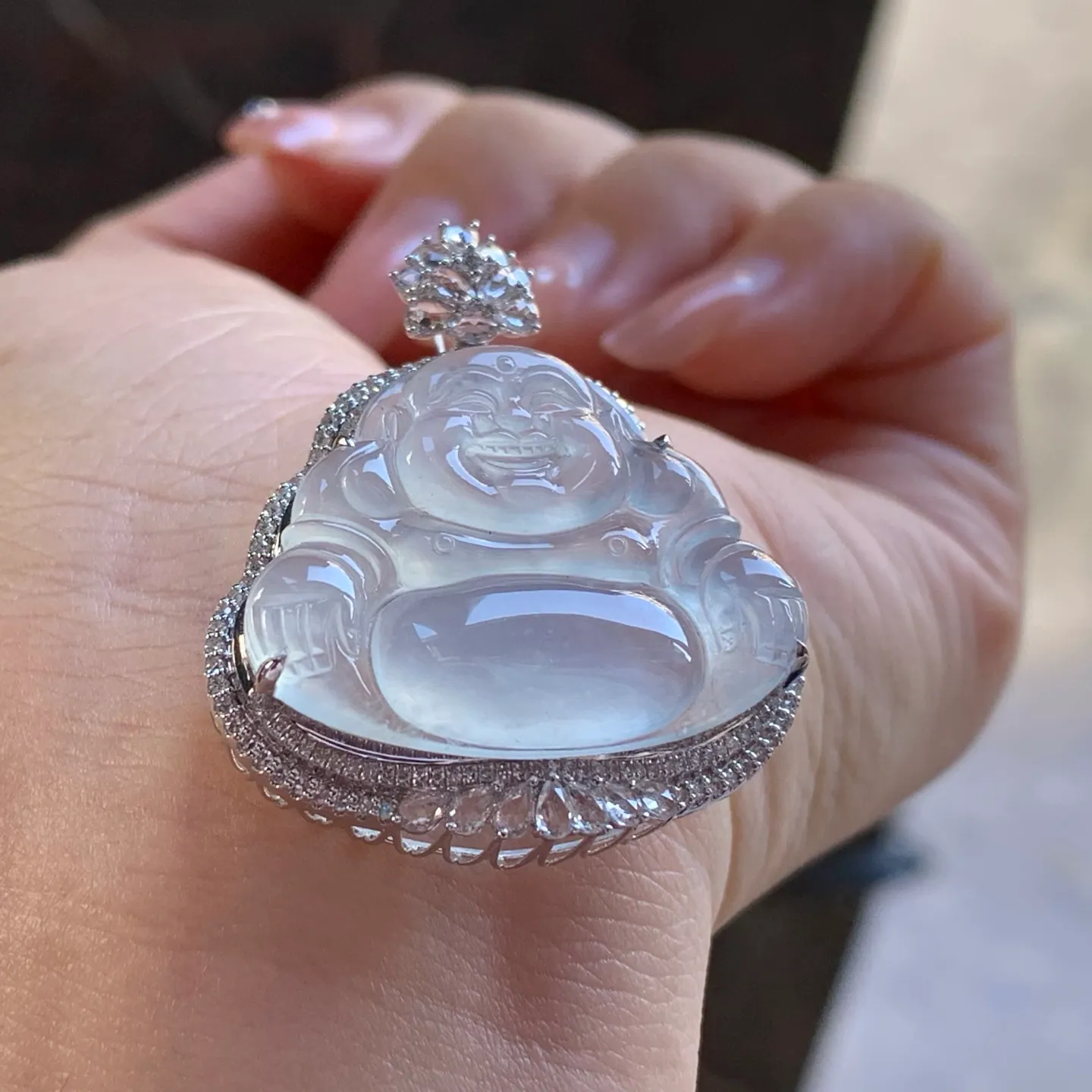 จี้พระสังกัจจายน์หยกพม่า Type A เนื้อน้ำแข็งใส ทอง 18K (3)