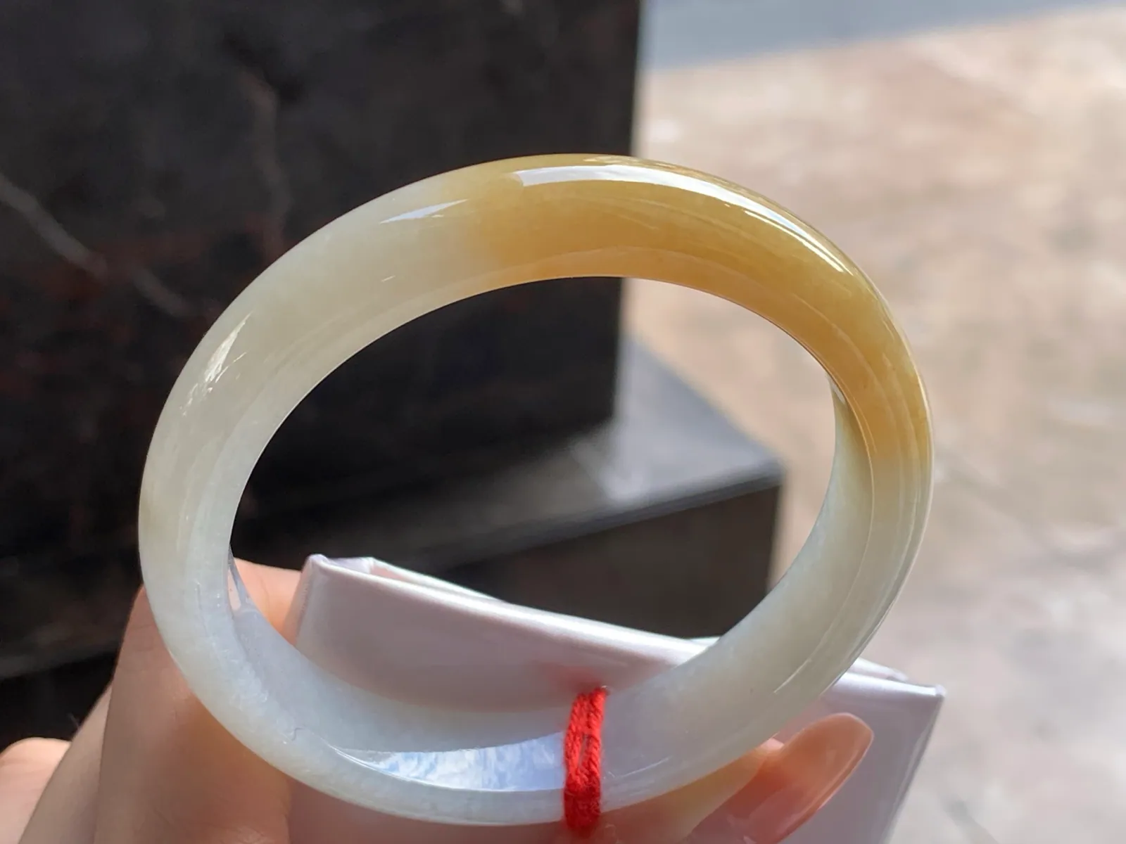 天然A货翡翠 糯冰种 黄翡 正装手镯 圈口59mm (5)
