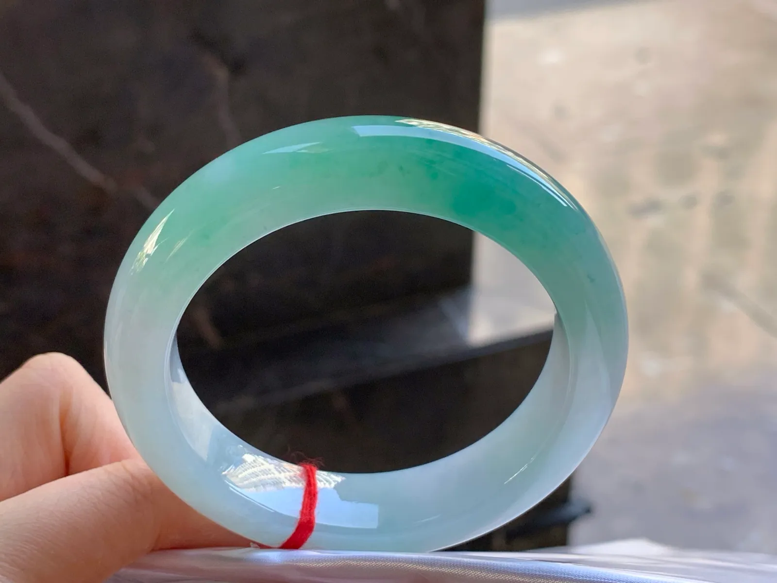 Type A Jadeite Flat Bangle, Blue-Green Band, 55.6mm (4)