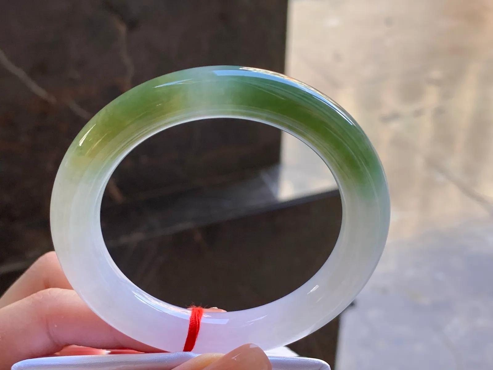 Natural Type A Jadeite Round Bangle, White and Green, 56mm