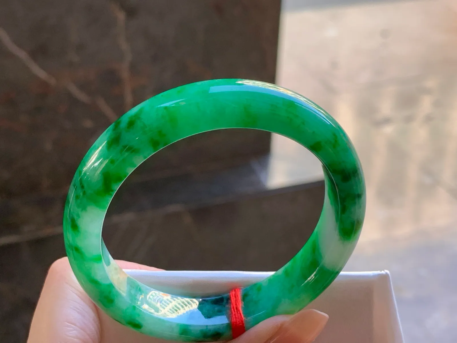 Natural Type A Jadeite Bangle, Vivid Green Flowers, 56mm (5)