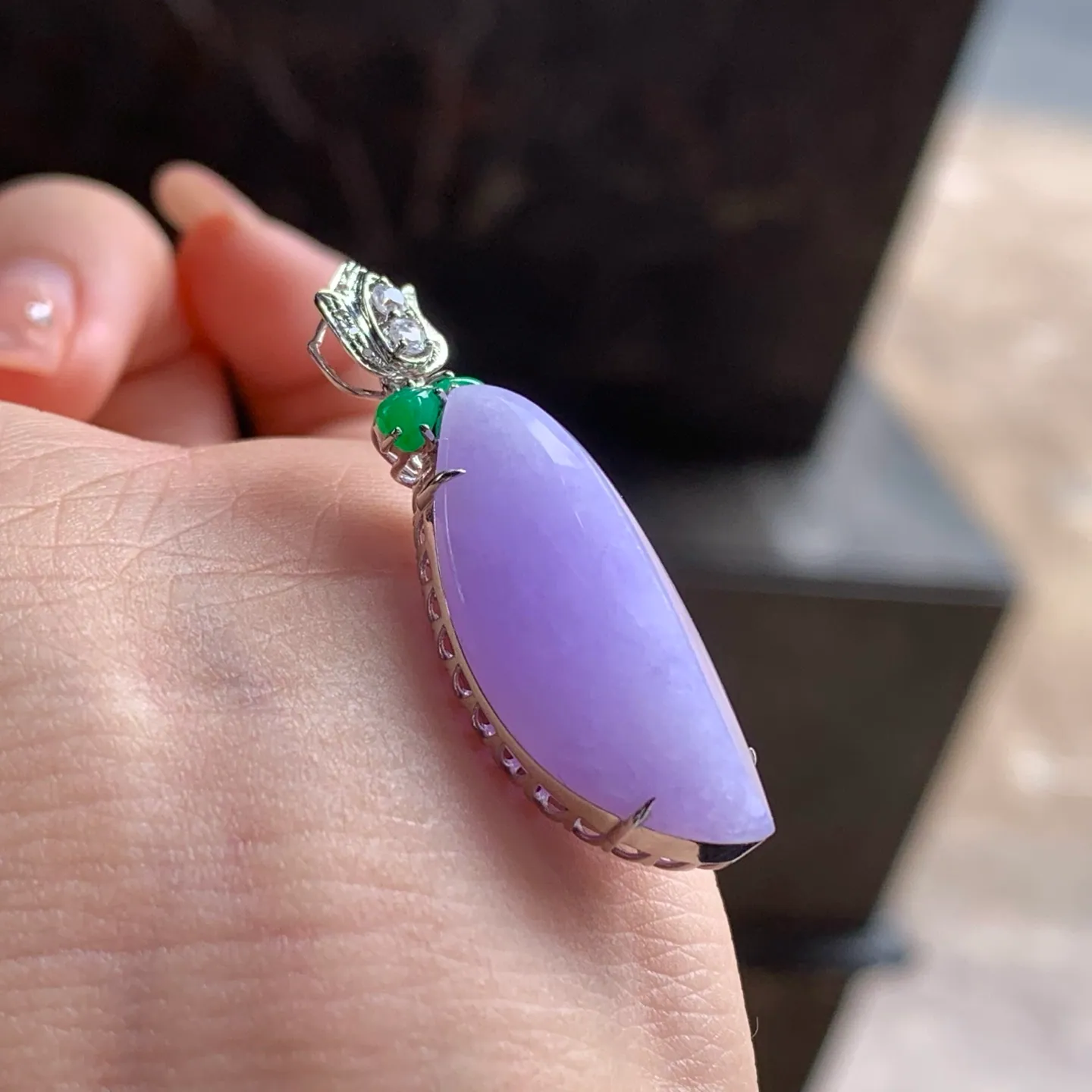 Type A Jadeite Freeform Pendant, Lavender, Gold Set (5)