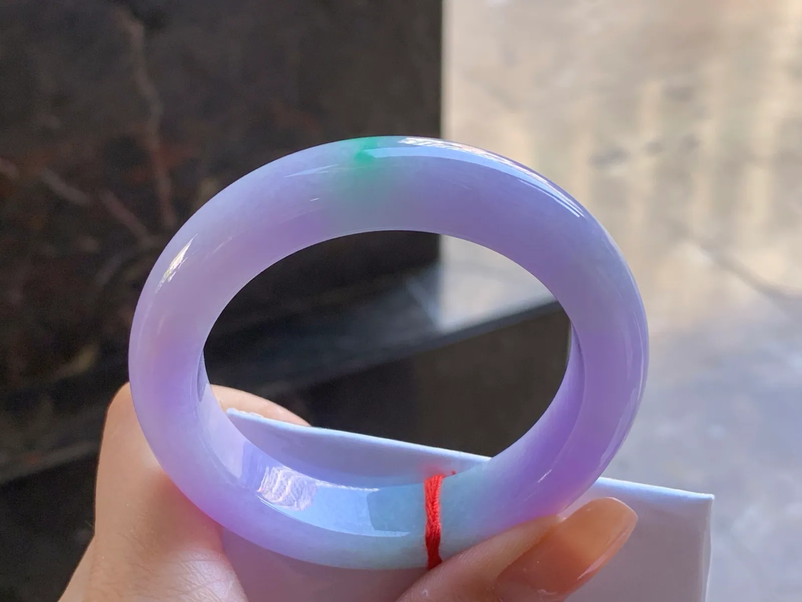 Type A Jadeite Flat Bangle, Lavender and Green, 50.6mm (7)