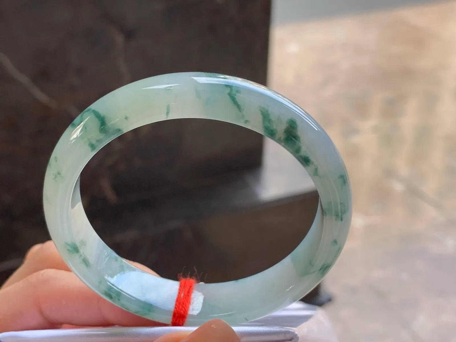 Natural Type A Jadeite Bangle, Floating Green Flowers, 57mm (4)