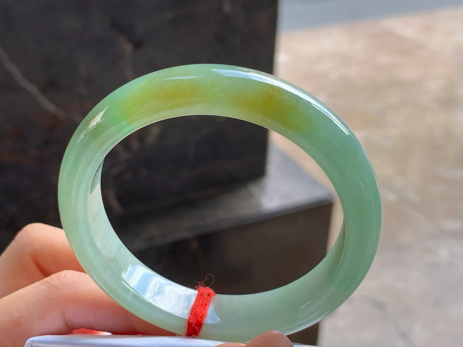 Type A Jadeite Flat Bangle, Yellow and Green, 58mm (4)