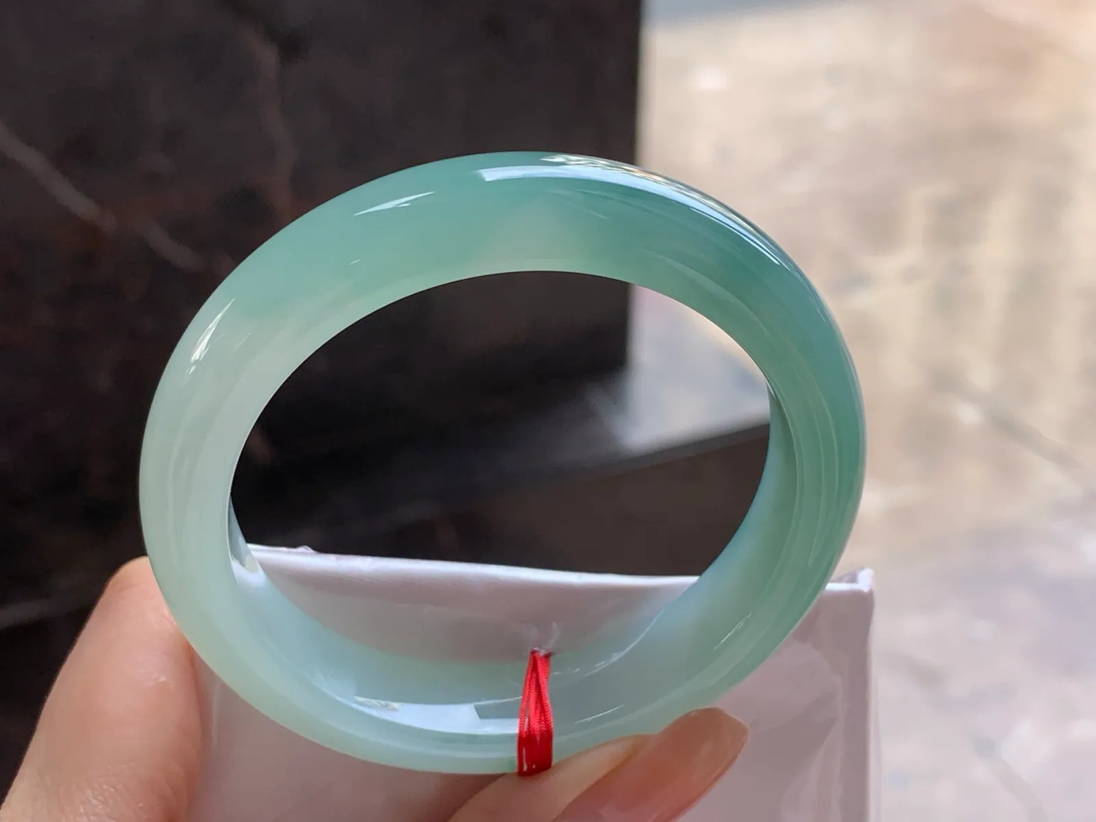 Type A Jadeite Flat Bangle, Icy-Glutinous Green Flower, 54mm (6)