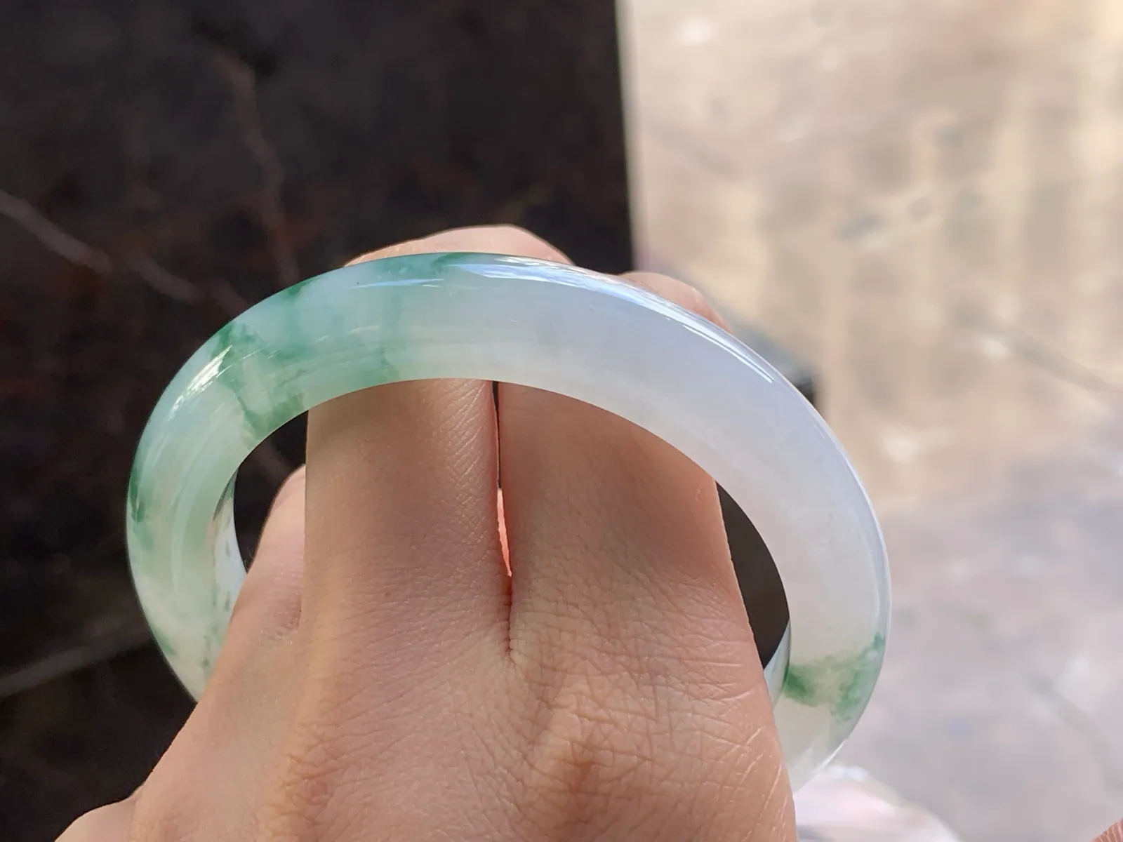 Type A Jadeite Flat Bangle, Floating Flower, 55.5mm (9)