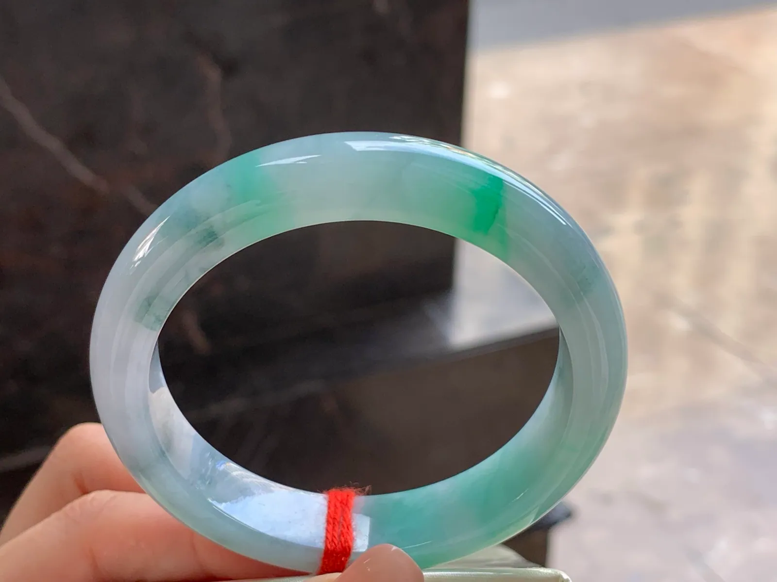 Type A Jadeite Bangle, Bright Green Flowers, 57mm (4)
