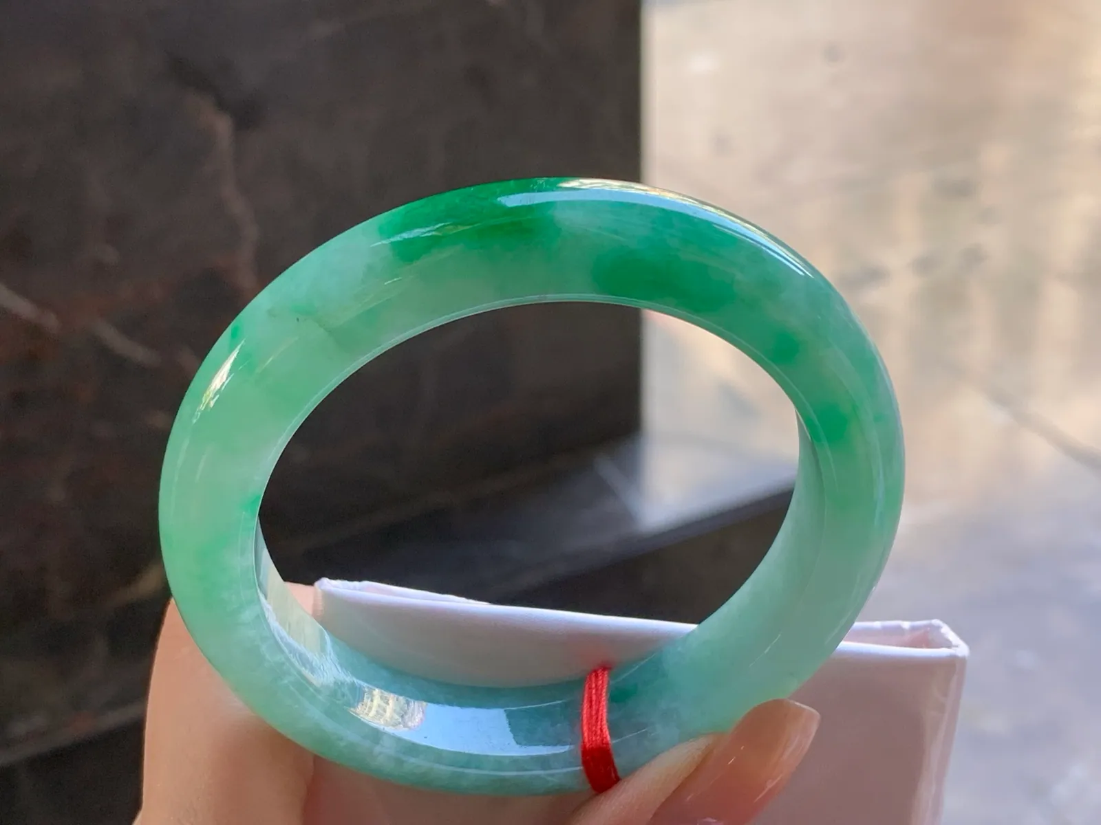Type A Jadeite Flat Bangle, Green Patches, 57.6mm (5)
