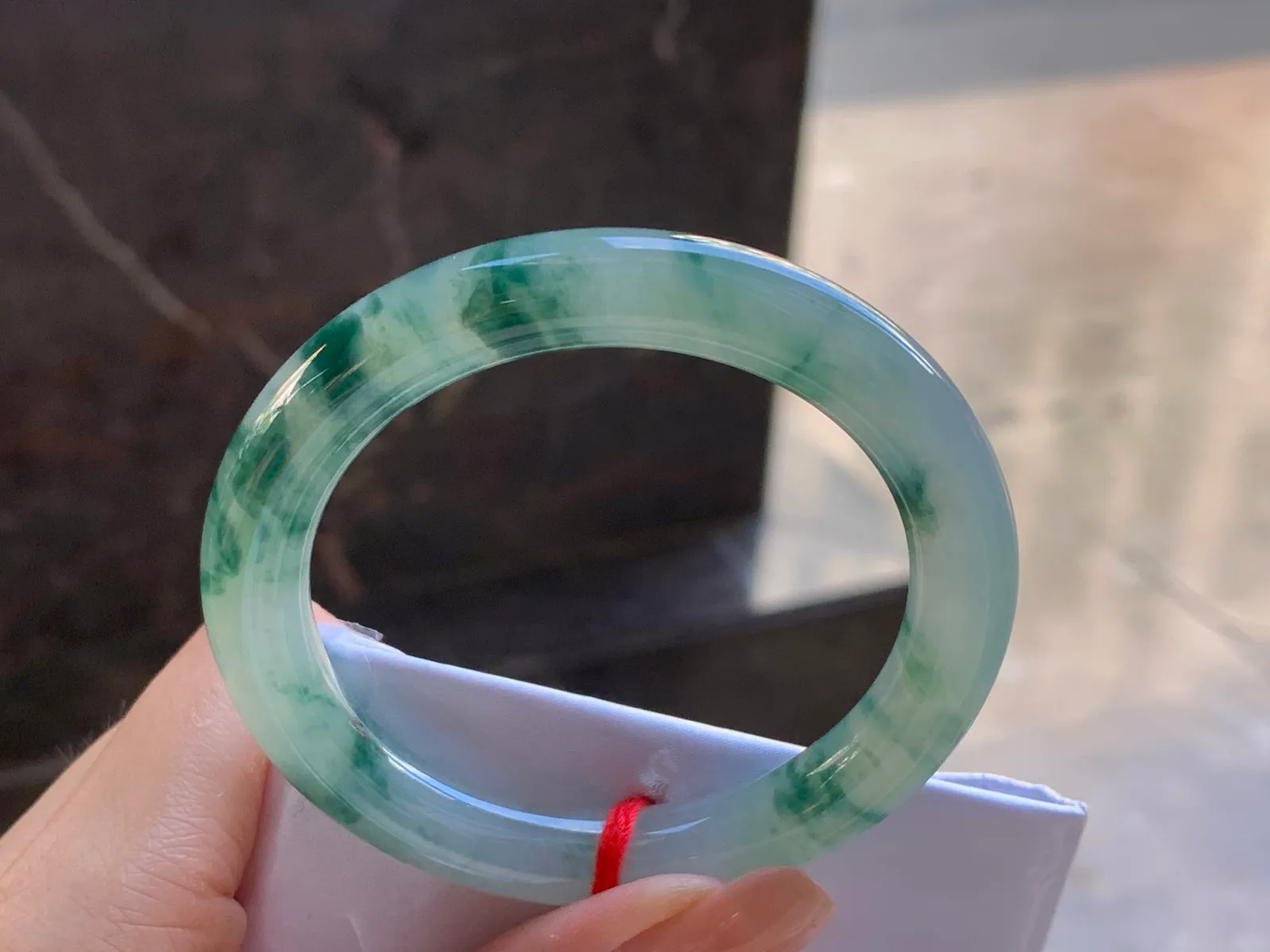 Natural Type A Jadeite Round Bangle, Floating Flower, 51.5mm (6)