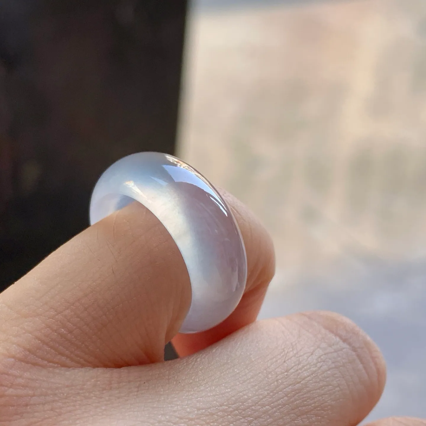 Type A Jadeite Wide Band Ring, Icy Clear, 15.2mm (6)