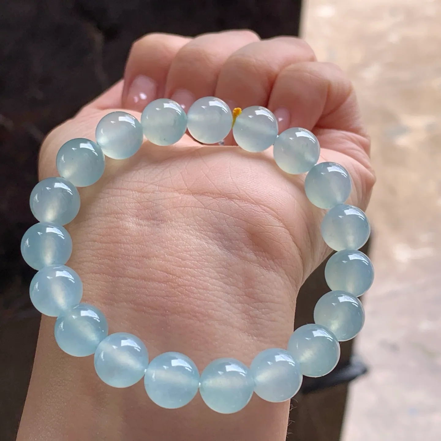 Type A Jadeite Bead Bracelet, Icy Blue Water, 9.8mm (4)