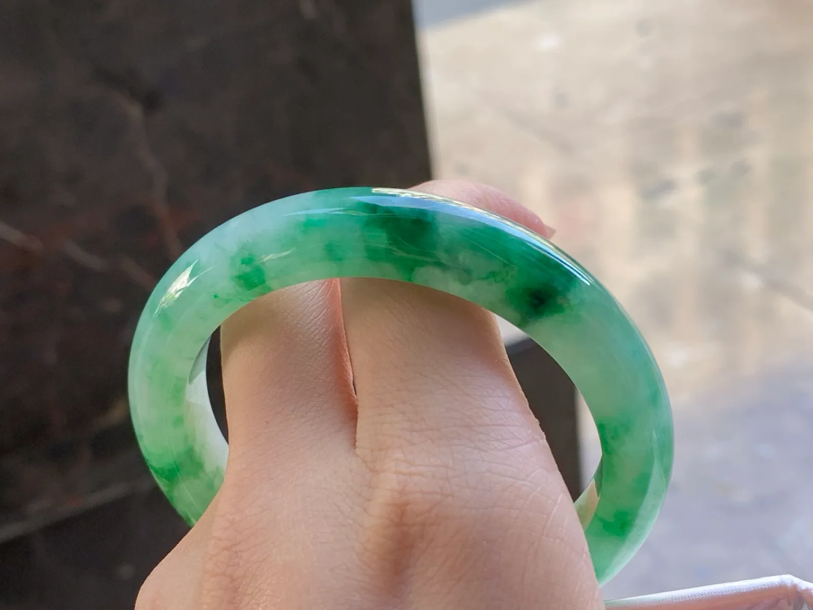 Type A Jadeite Flat Bangle, Floating Flower, 57.2mm (10)