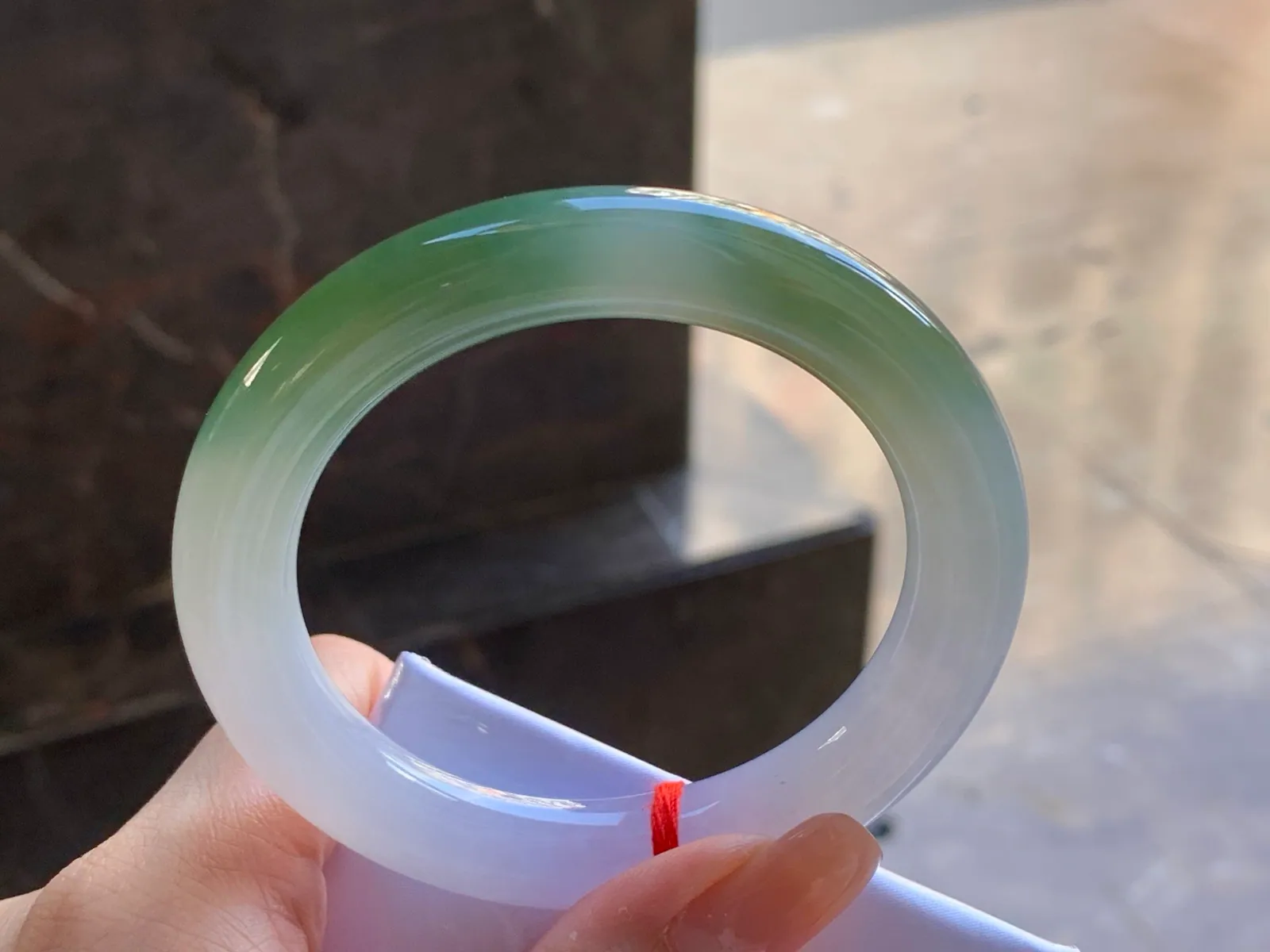 Natural Type A Jadeite Round Bangle, White and Green, 56mm (7)
