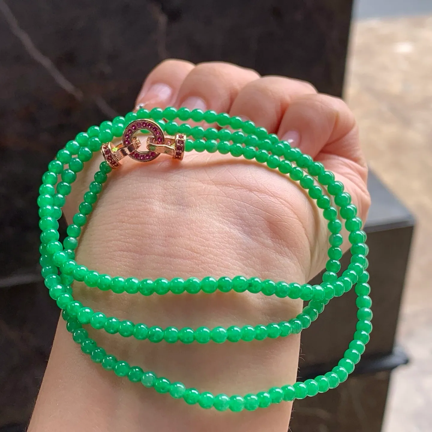 Type A Jadeite Bead Strand, Full Bright Green, 3.1–3.5mm (3)