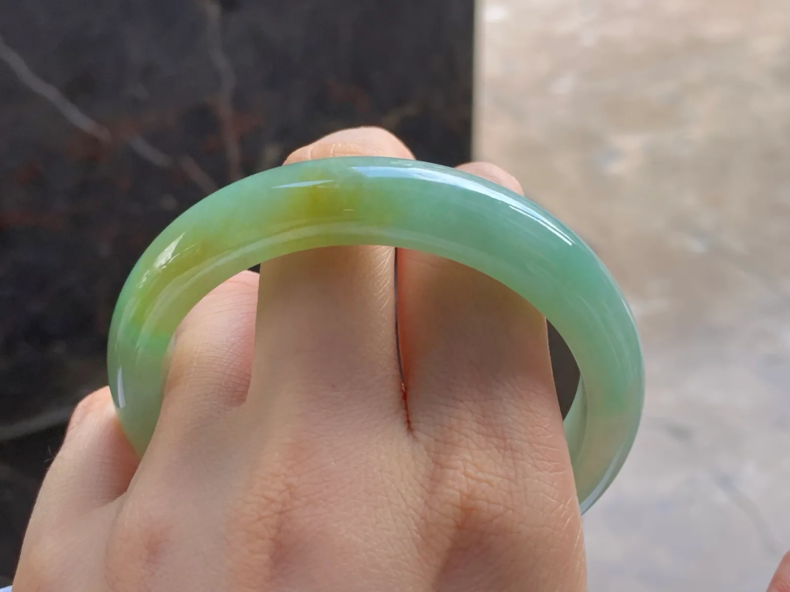 Type A Jadeite Flat Bangle, Yellow and Green, 58mm (10)