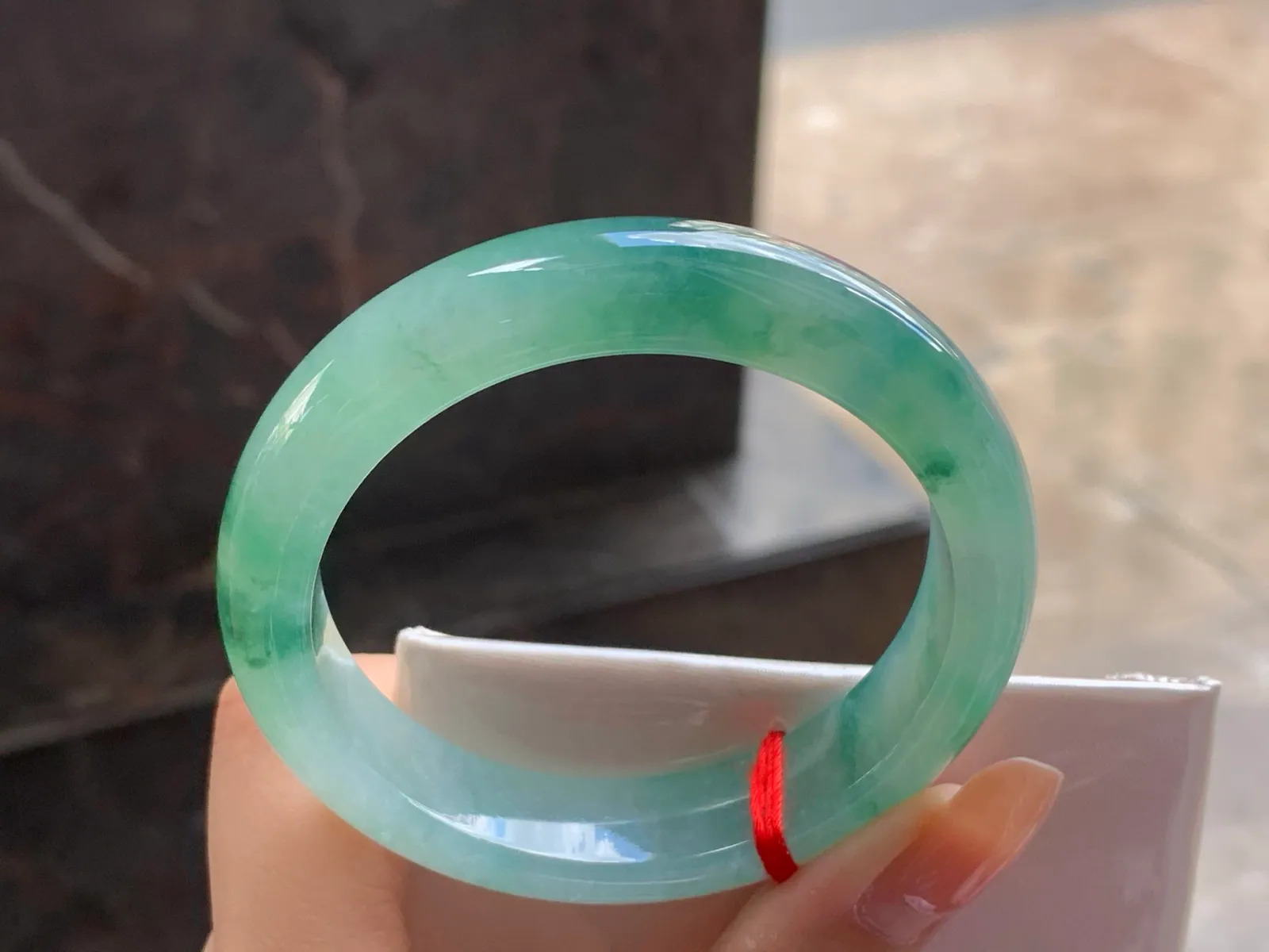 Type A Jadeite Bangle, Icy, Green Floating Flowers, 54mm (7)