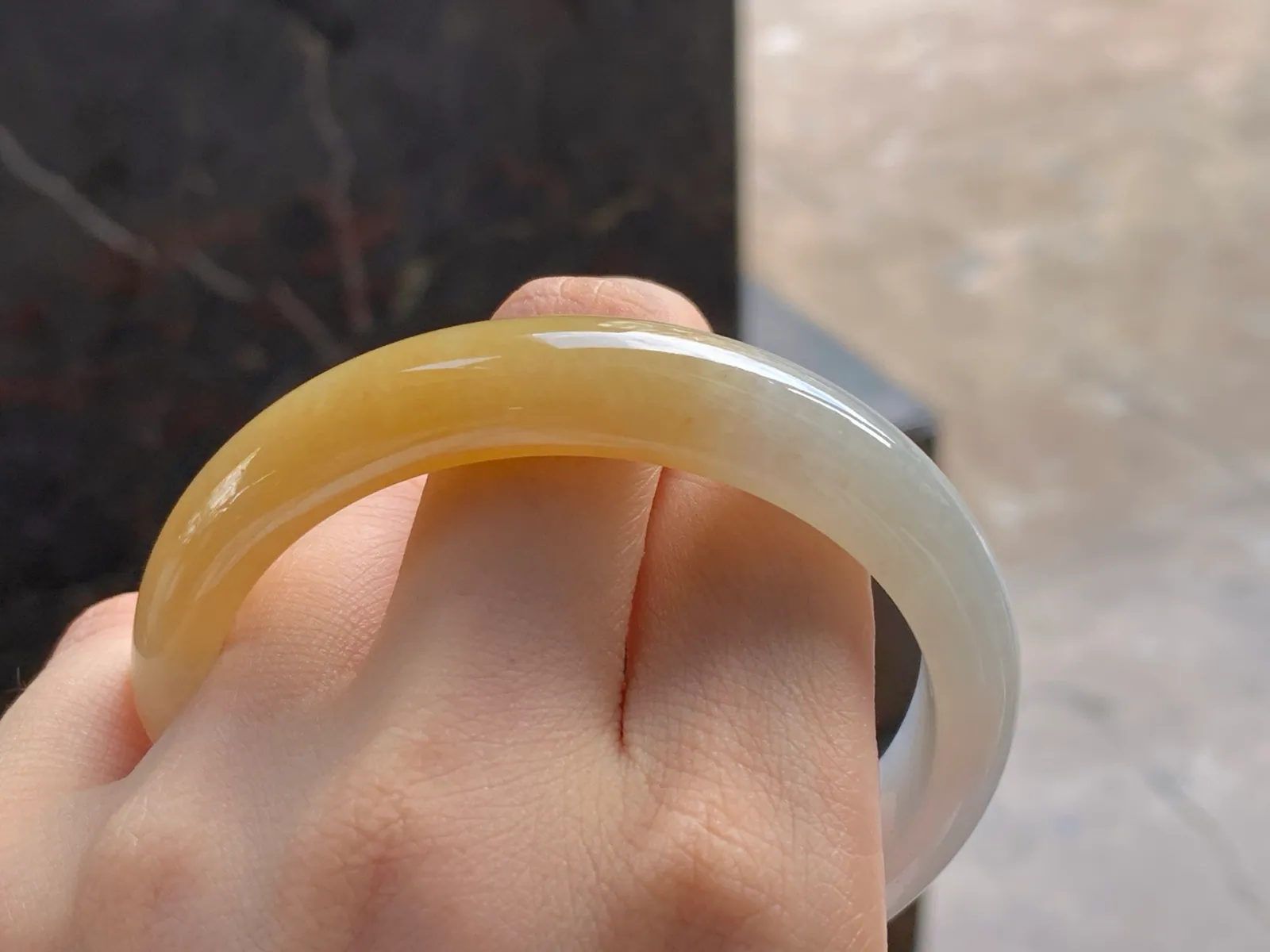 天然A货翡翠 糯冰种 黄翡 正装手镯 圈口59mm (8)
