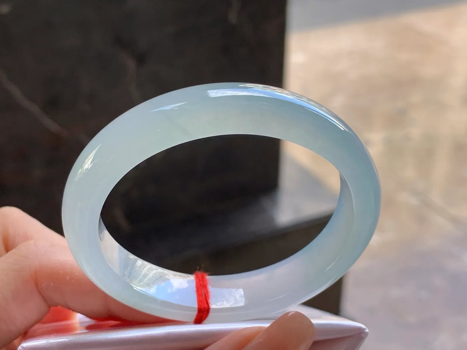 Natural Type A Jadeite Oval Bangle, Icy, Pale Blue, 53.2mm