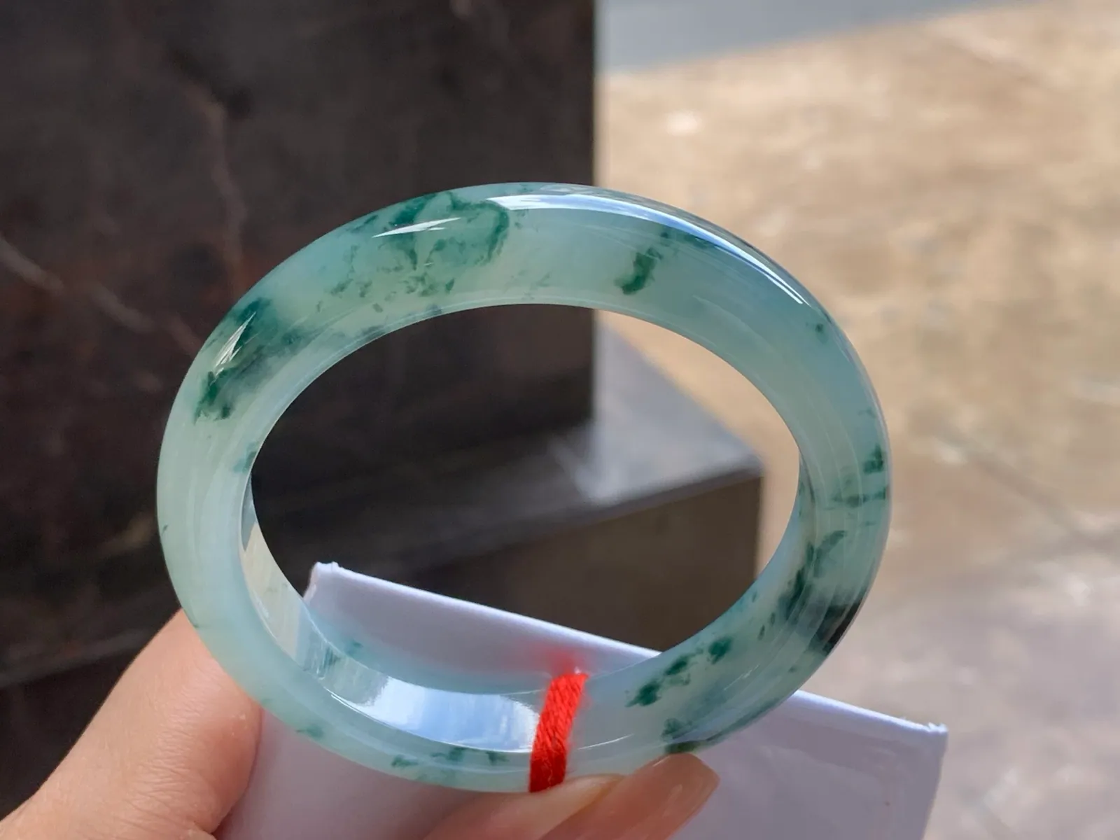 Type A Jadeite Bangle, Icy, Green Floating Flowers, 57.5mm (7)