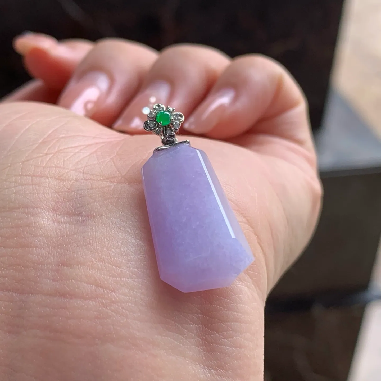 Type A Jadeite Plain Tablet Pendant, Lavender, Gold Bail