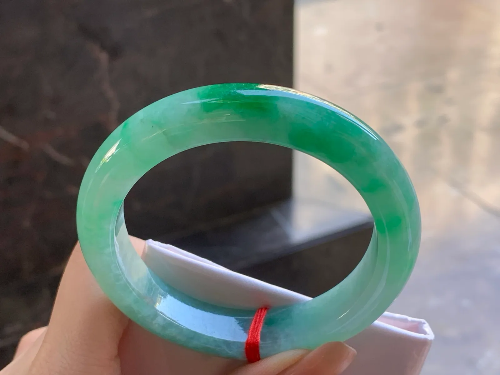 Type A Jadeite Flat Bangle, Green Patches, 57.6mm (6)