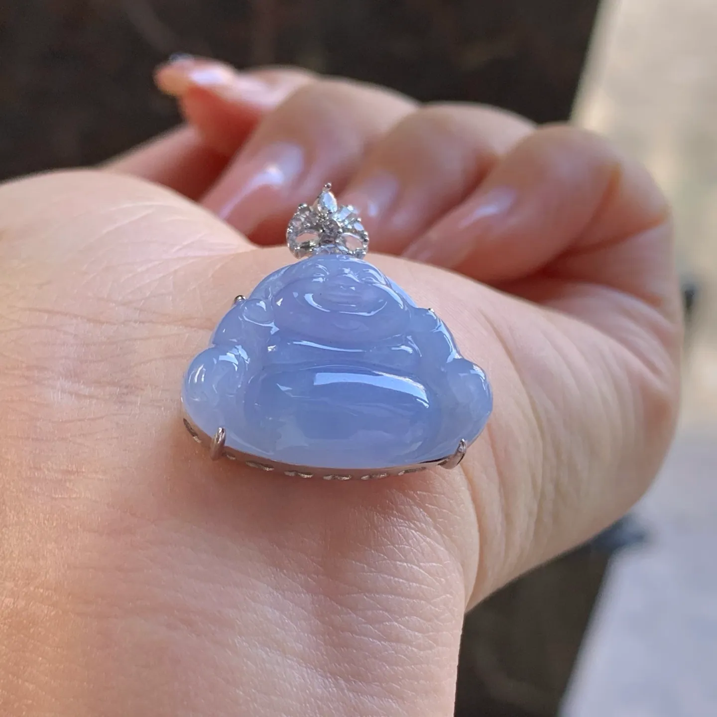 จี้พระสังกัจจายน์หยกพม่า Type A สีม่วง ทอง 18K 24.6มม (7)