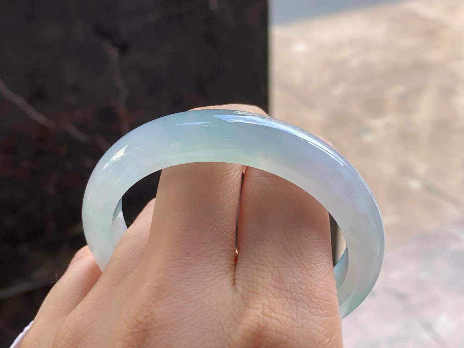 天然A货翡翠 糯冰种 淡晴水 正装手镯 圈口52.7mm (10)