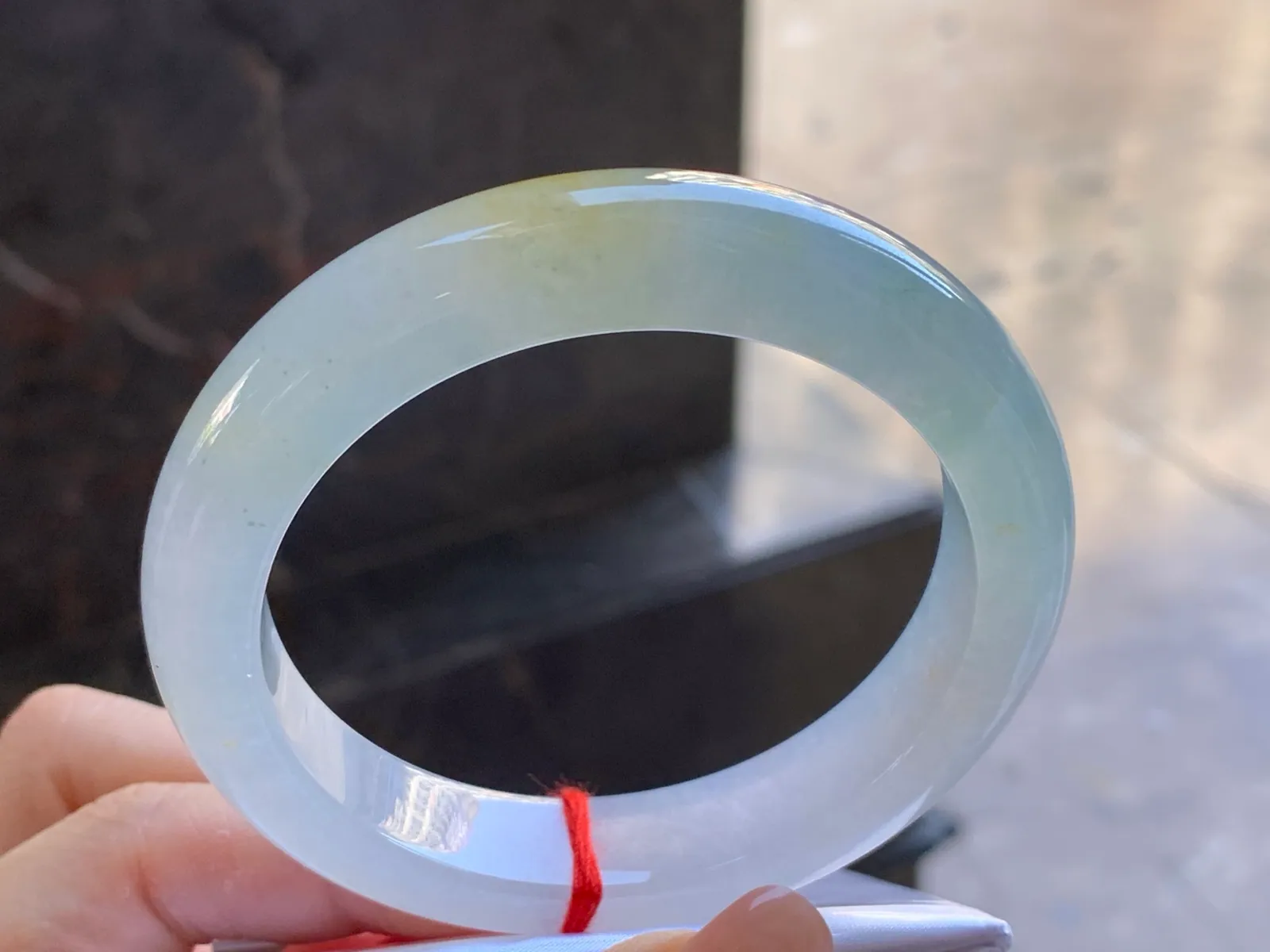 Type A Jadeite Flat Bangle, Pale Yellow, 56.7mm