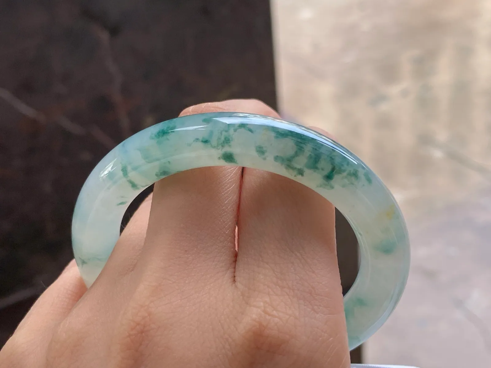 Type A Jadeite Round Bangle, Floating Flower, 53mm (10)