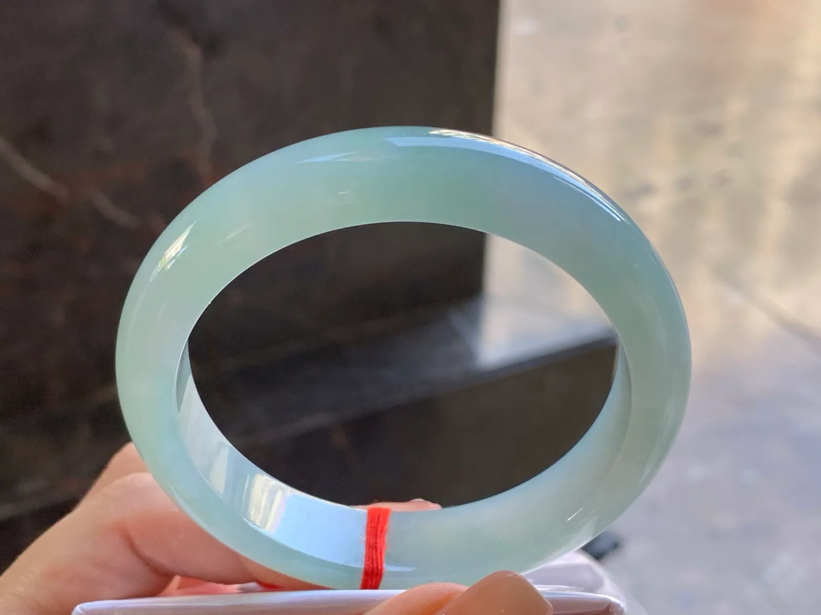 Type A Jadeite Flat Bangle, Glutinous Pale Blue-Green, 57mm (4)