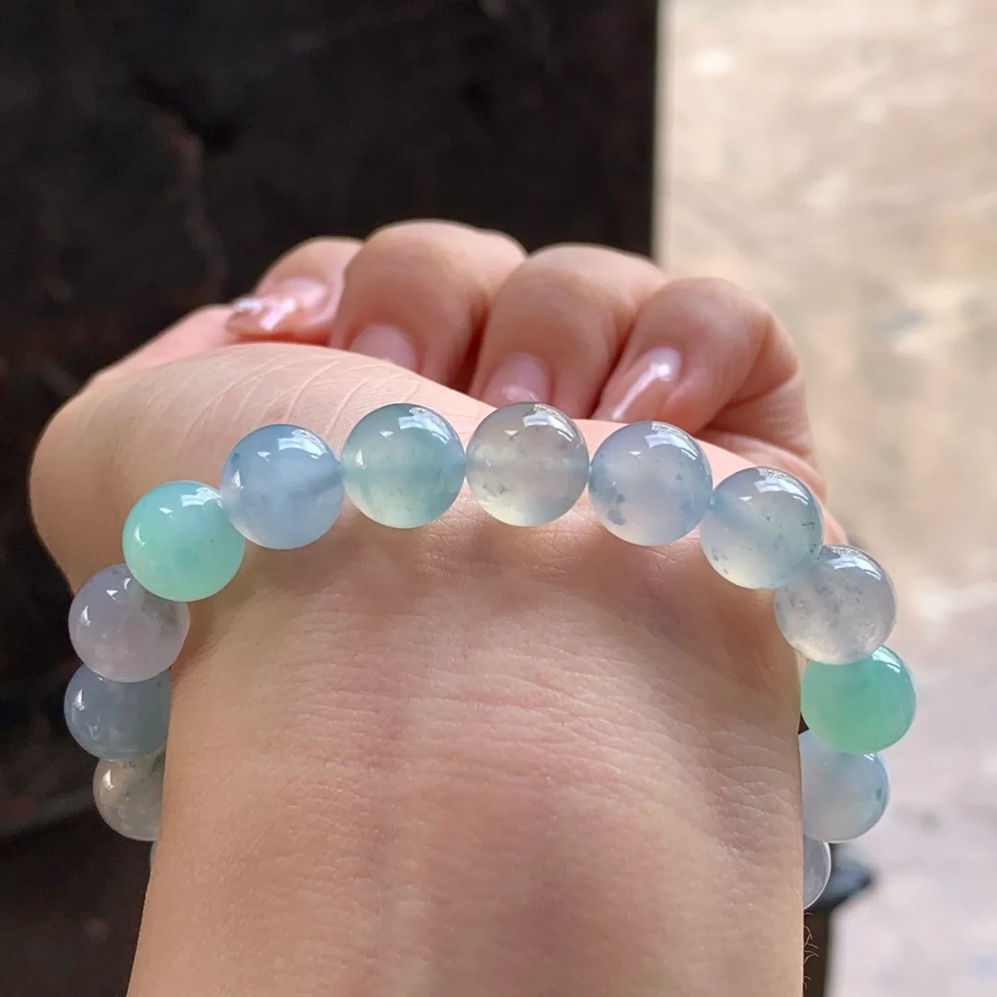 Natural Type A Jadeite Bead Bracelet, Icy Multicolor, 10mm (6)