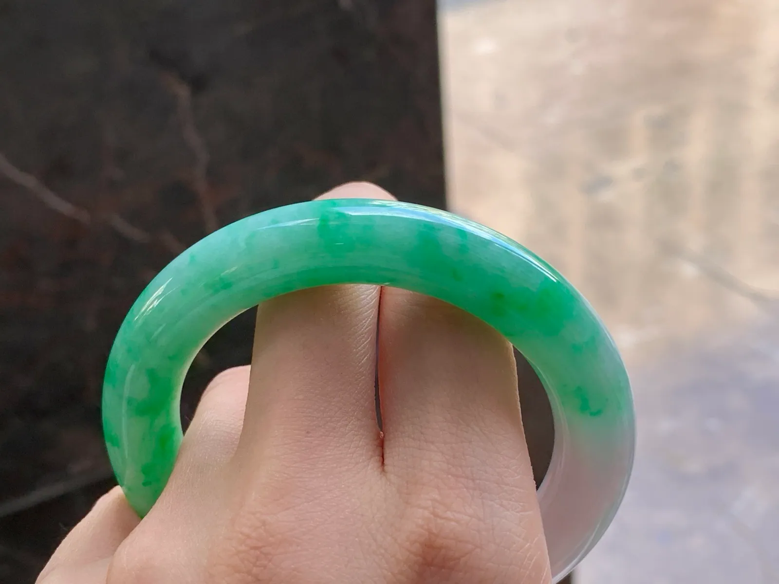 Natural Type A Jadeite Round Bangle, Green on White, 56.2mm (7)