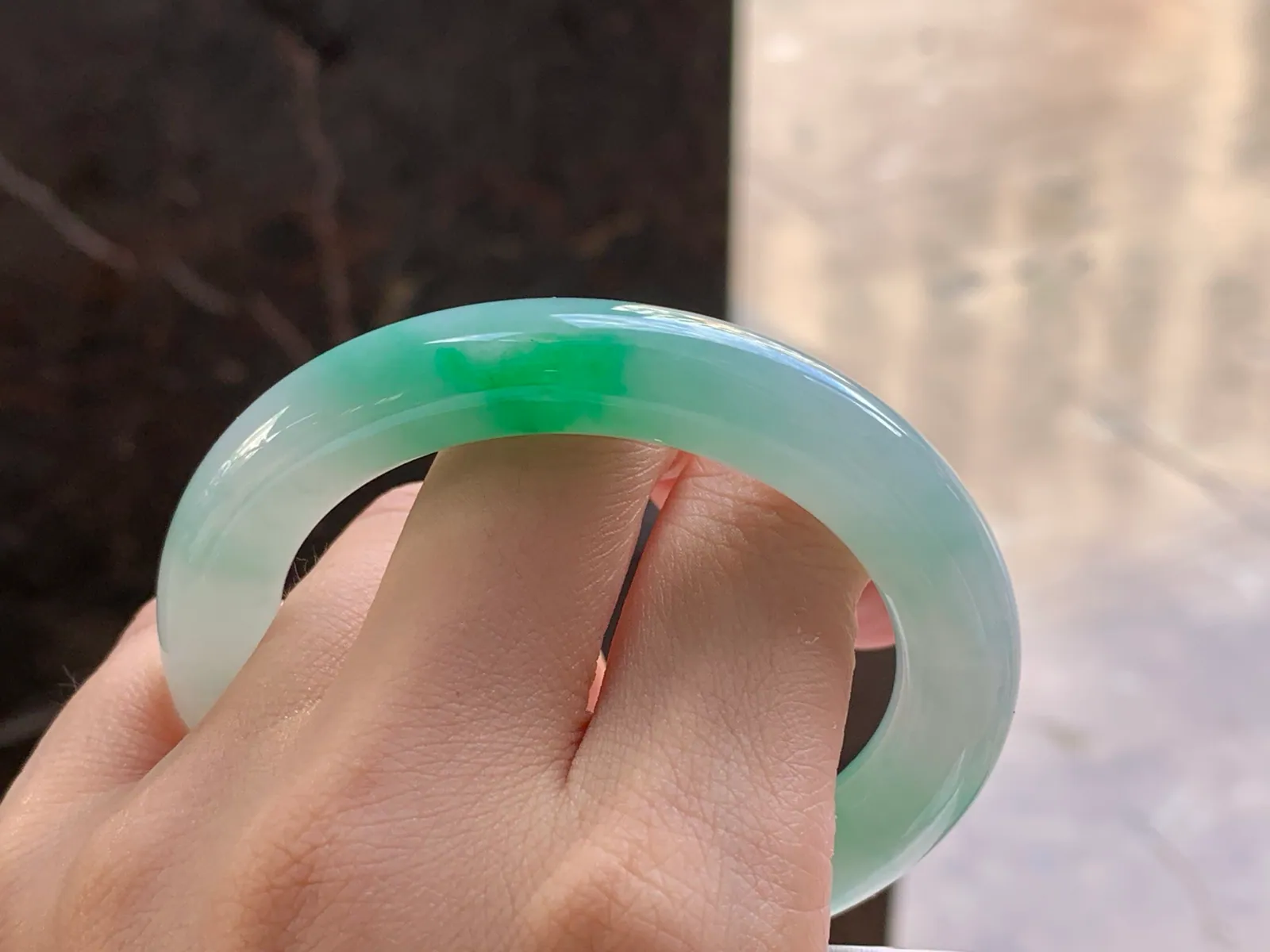 Type A Jadeite Round Bangle, White & Green, 52.8mm (9)
