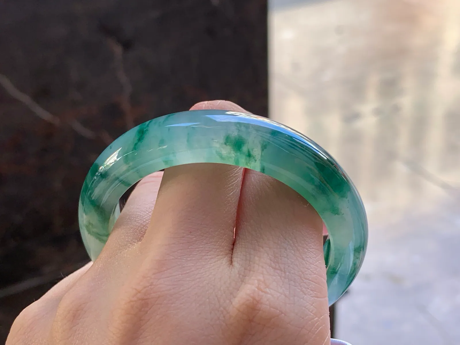 Natural Type A Jadeite Floating Flower Bangle, Icy, 51.6mm (10)