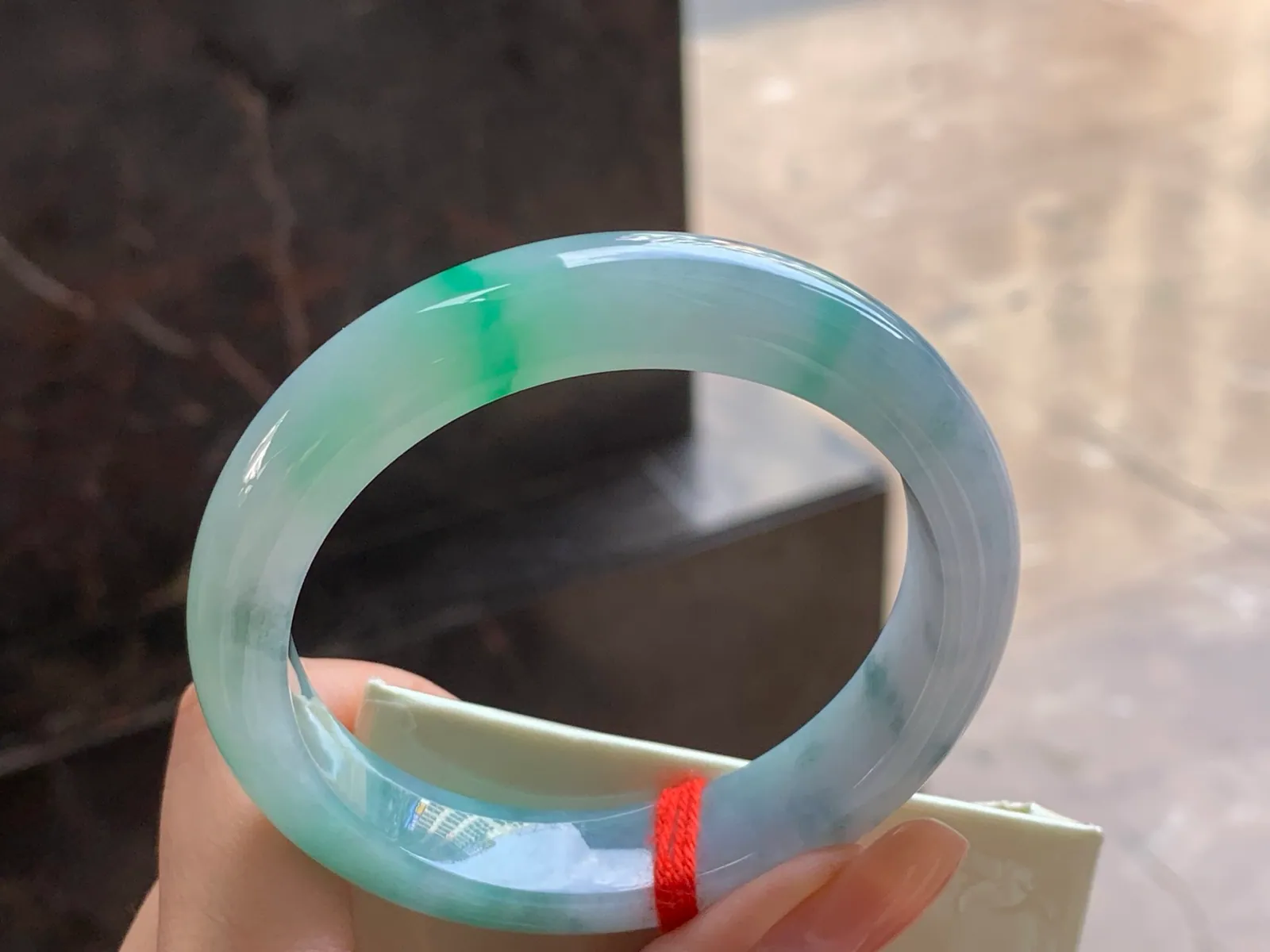 Type A Jadeite Bangle, Bright Green Flowers, 57mm (6)