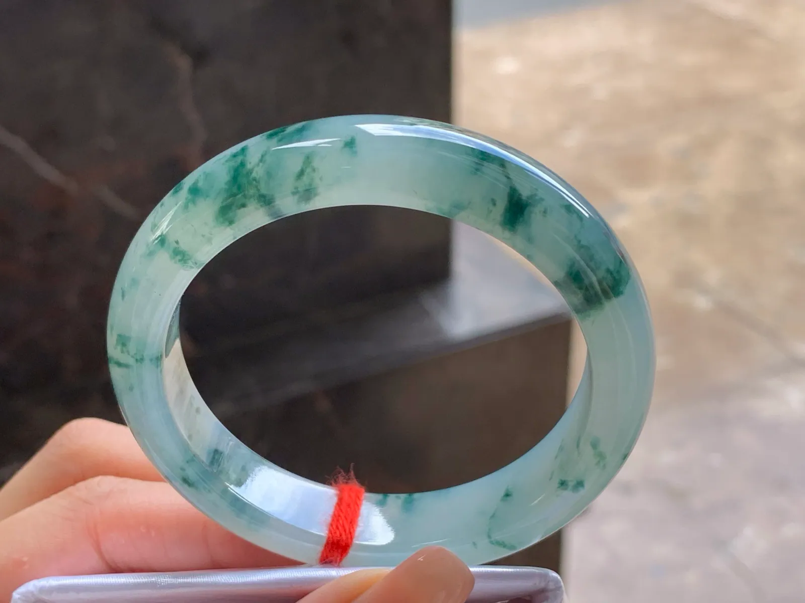 Type A Jadeite Bangle, Icy, Green Floating Flowers, 57.5mm (4)