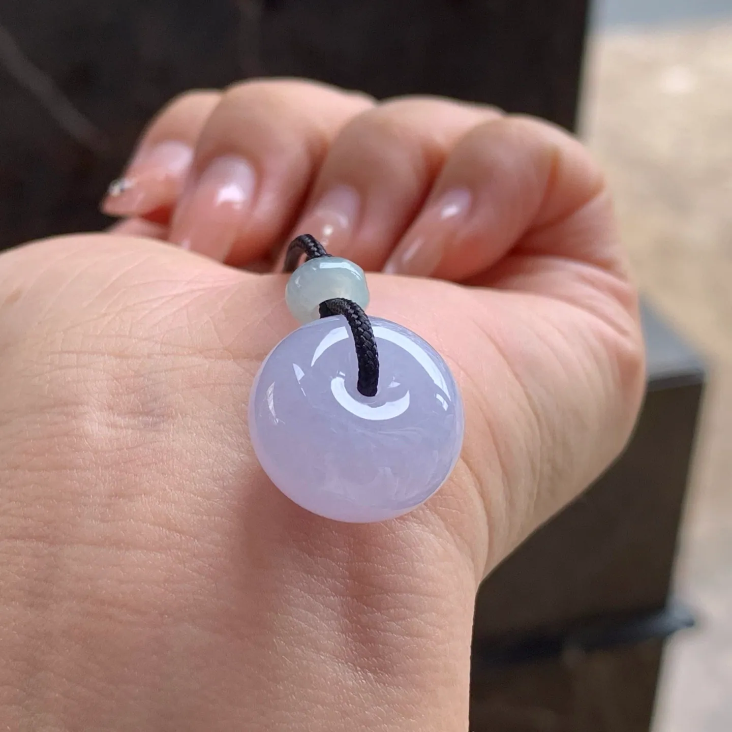 Type A Jadeite Huaigu Disc Pendant, Pink Lavender, 18.2mm