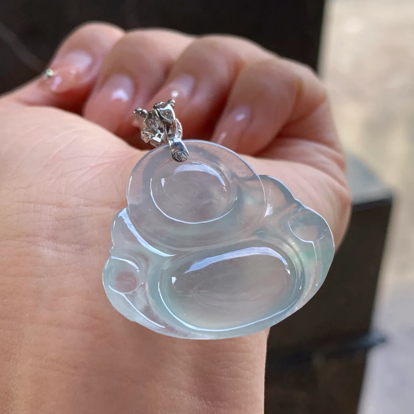 Type A Jadeite Buddha Pendant, Icy Clear, Gold Bail, 35mm (5)