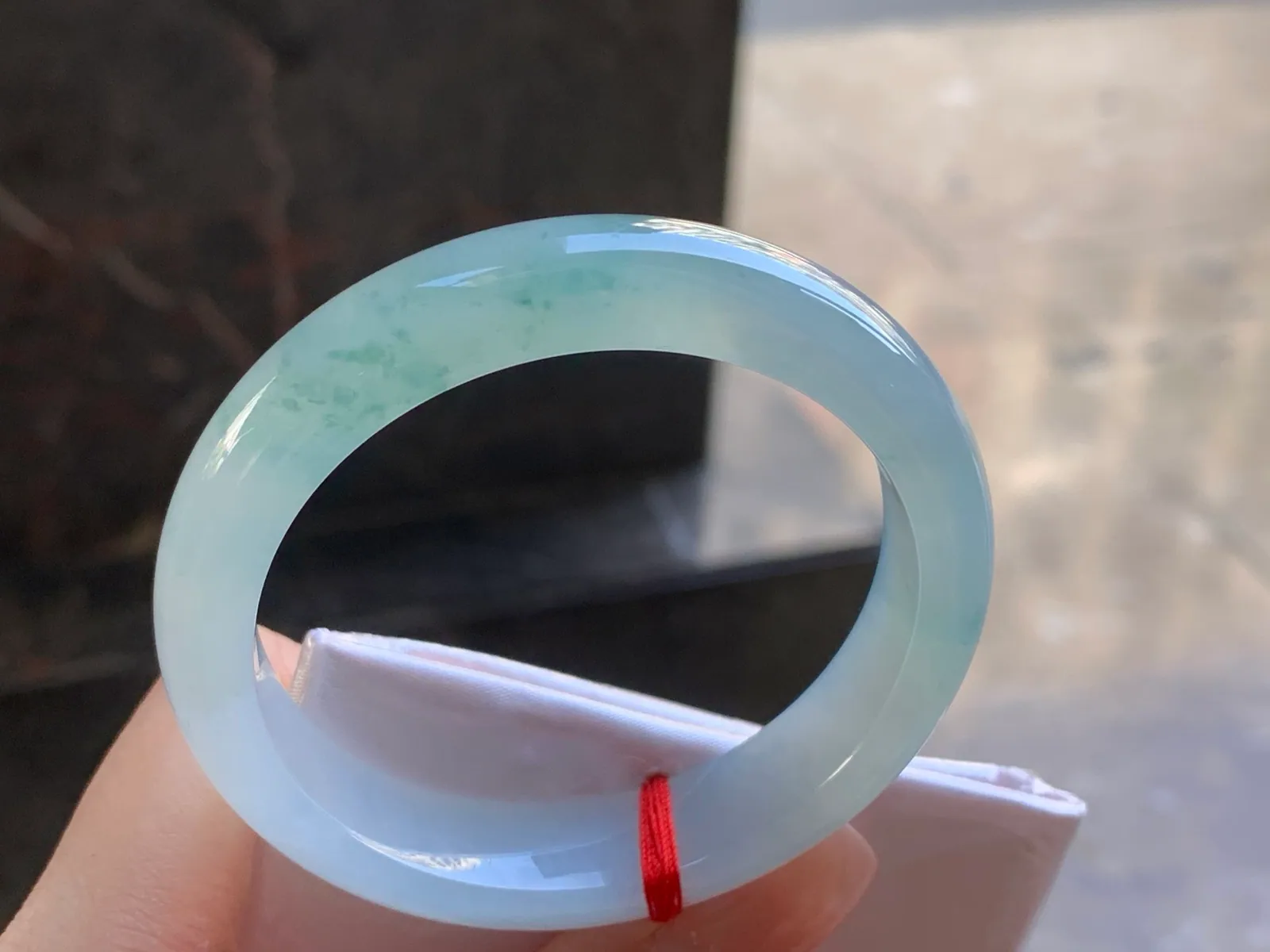 Type A Jadeite Flat Bangle, Icy Green Flower, 52.3mm (5)
