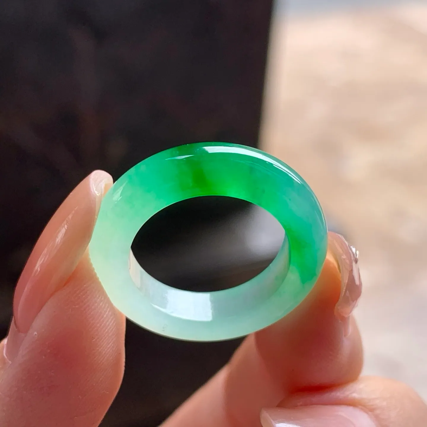 Natural Type A Jadeite Band Ring, Icy Vivid Green, 16.3mm (3)