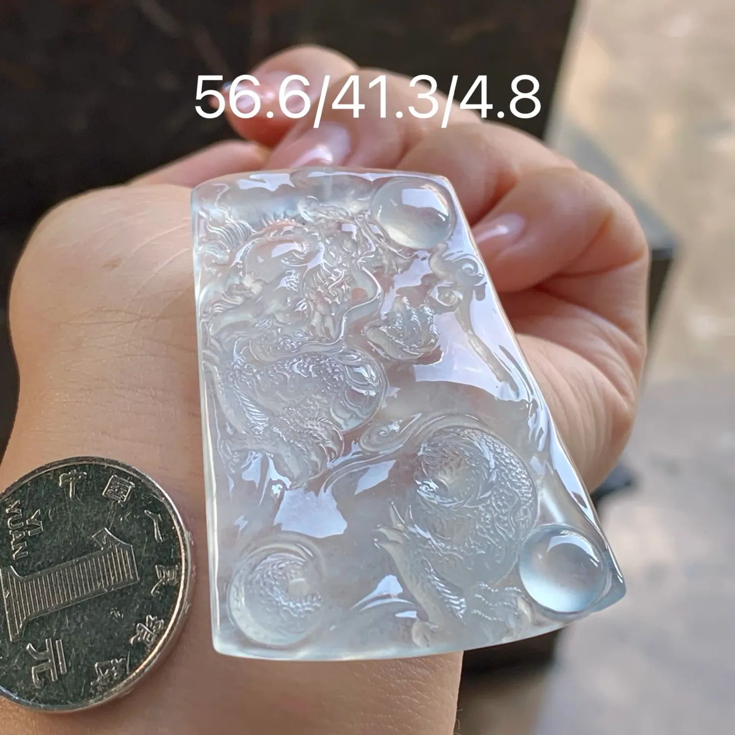 Type A Jadeite Dragon Plaque Pendant, Icy Clear, 57mm (7)