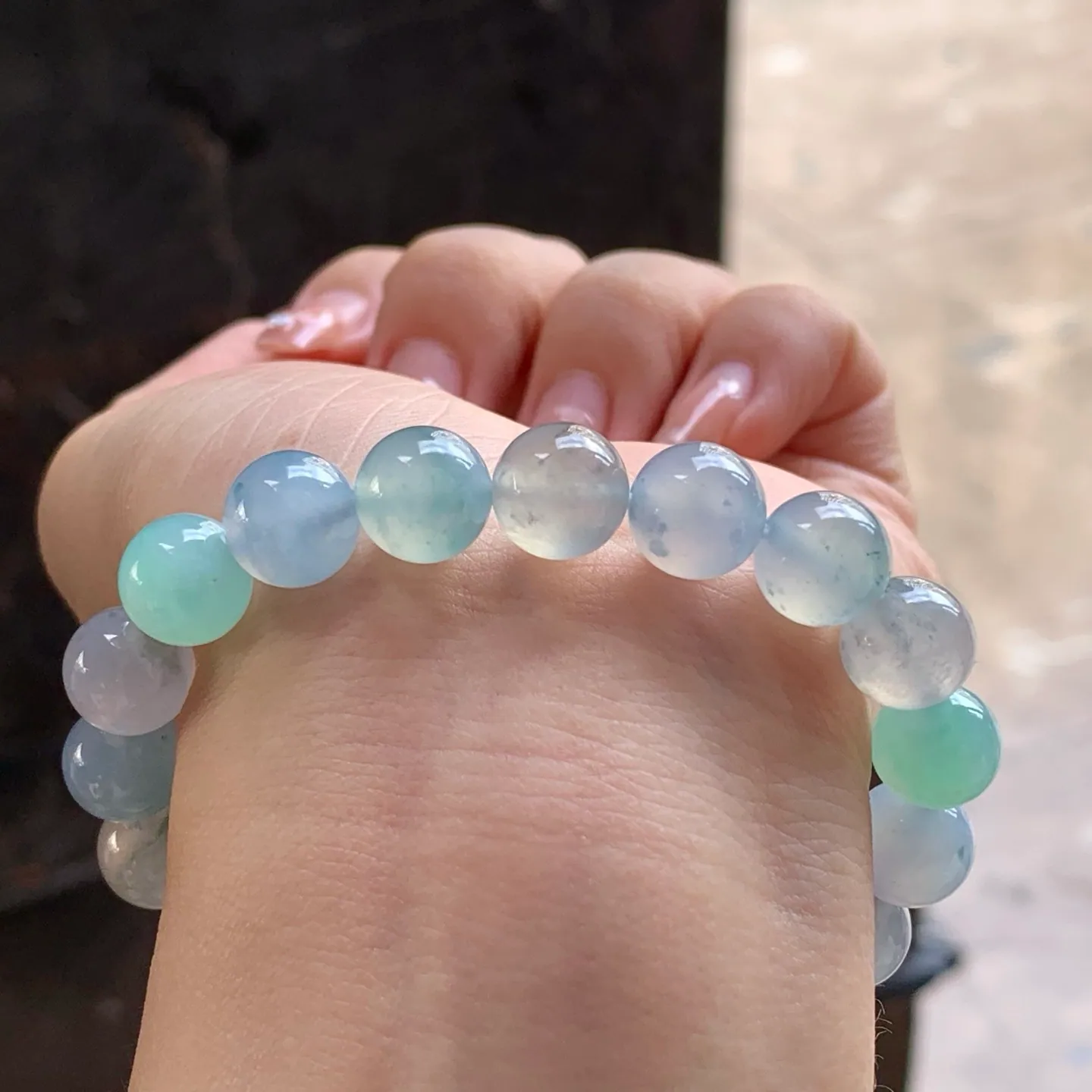 Natural Type A Jadeite Bead Bracelet, Icy Multicolor, 10mm (7)